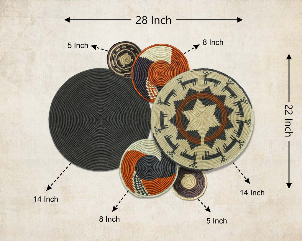 Set of 6 Handwoven wall baskets SET-380-6 N