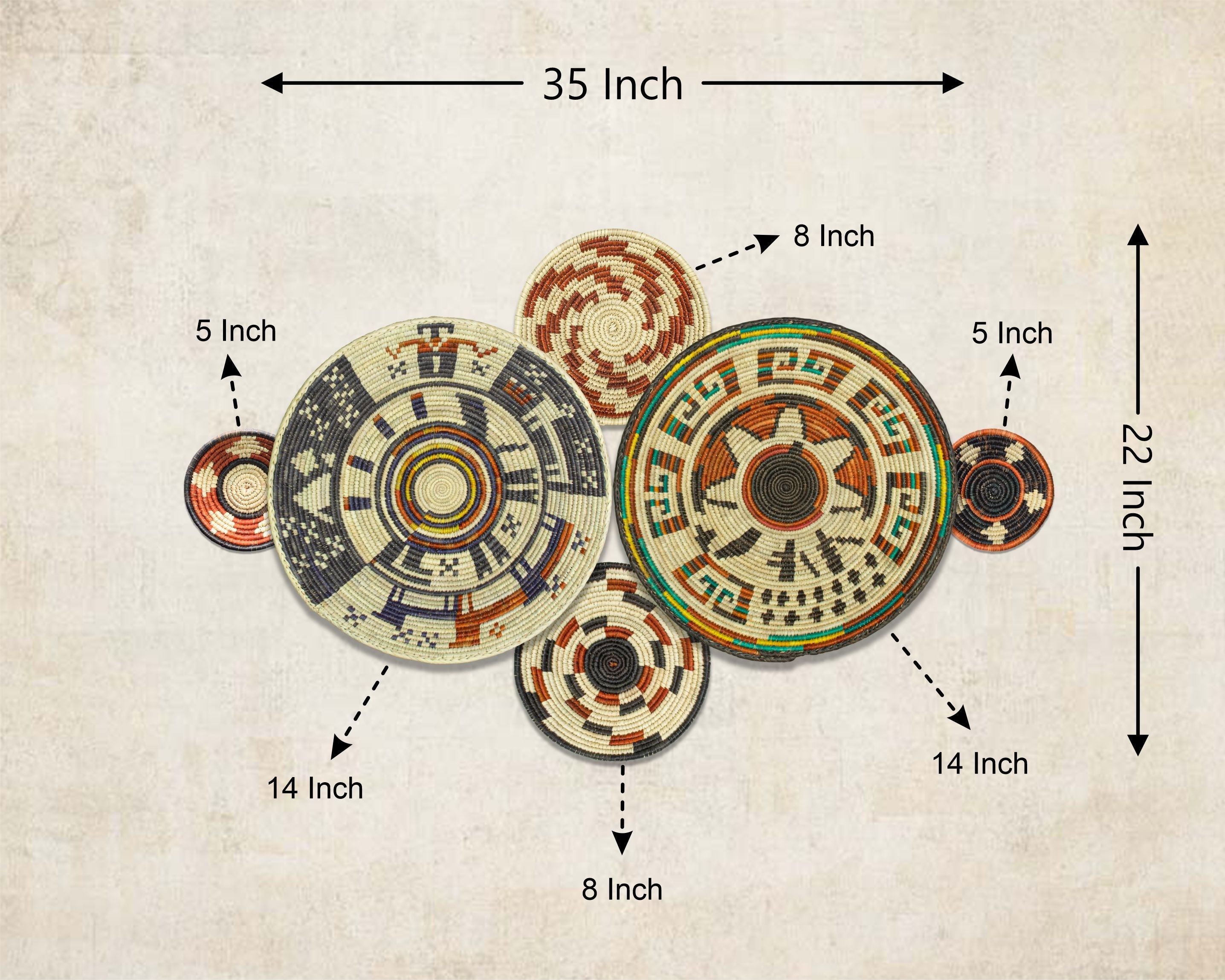 Set of 6 Handwoven wall baskets SET-283-6 N