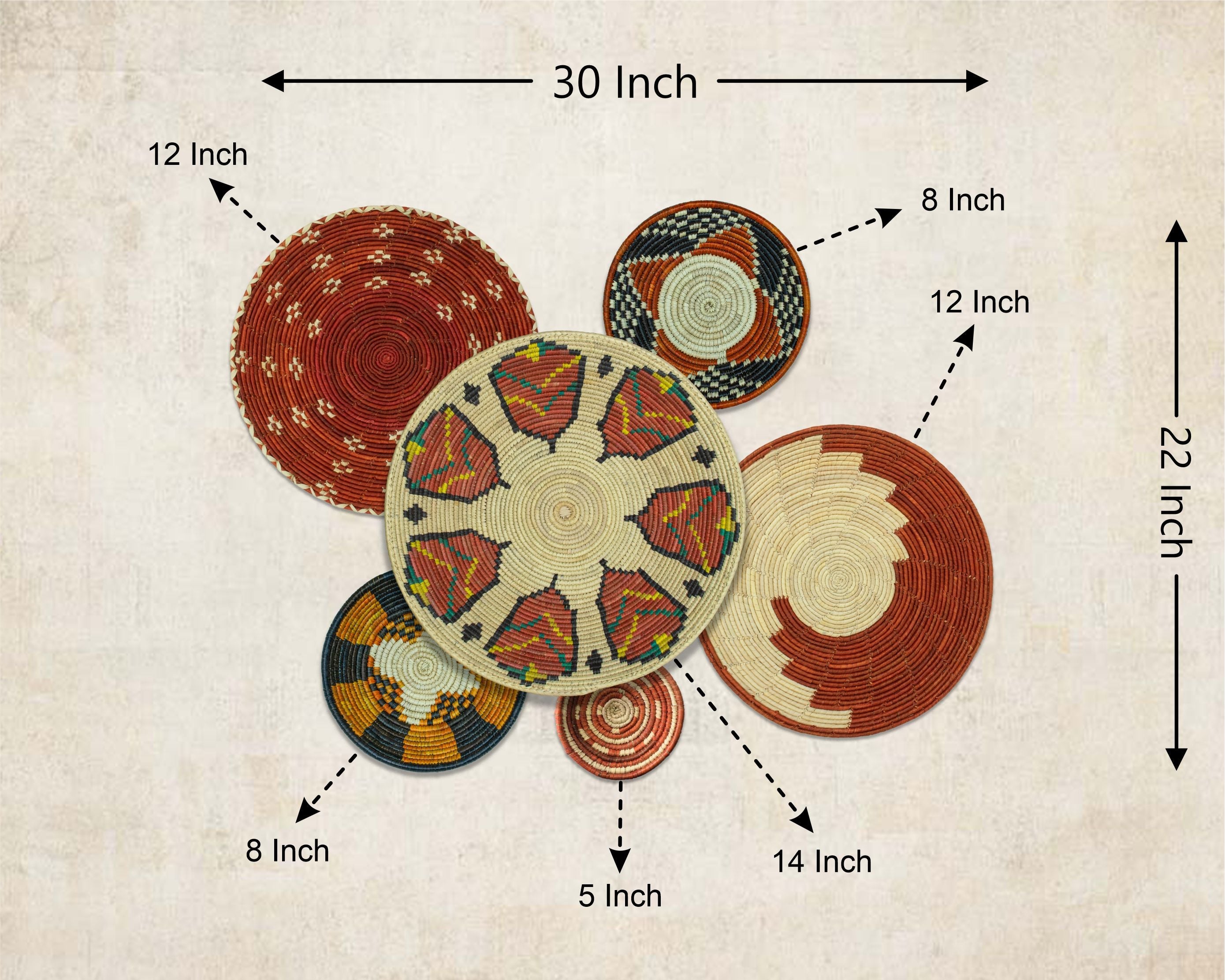 Set of 6 Handwoven wall baskets SET-388-6 N