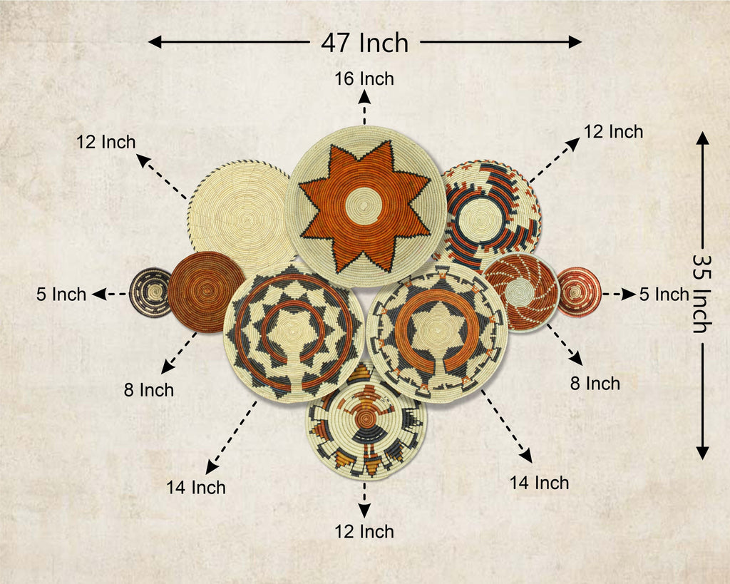 Set of 10 Handwoven wall baskets SET-400-10 N