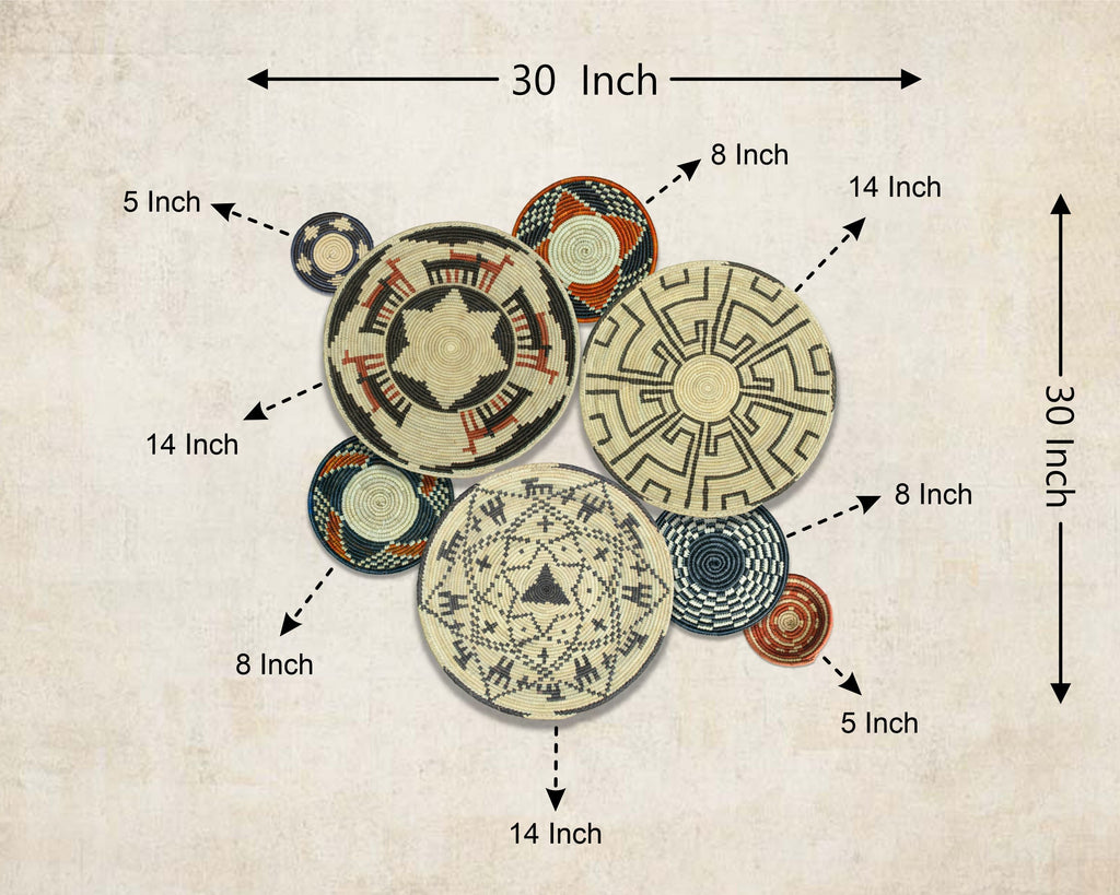 Set of 8 Handwoven wall baskets SET-364-8 N