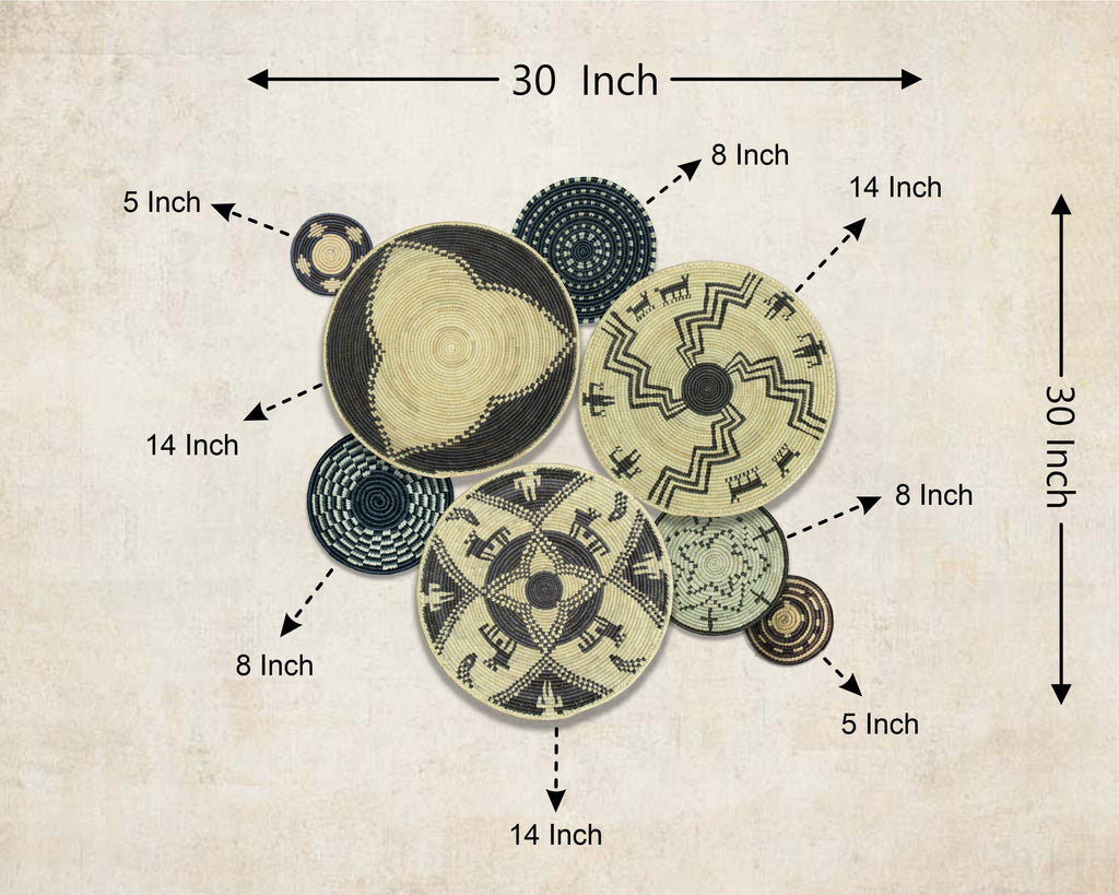 Set of 8 Handwoven wall baskets SET-366-8 N