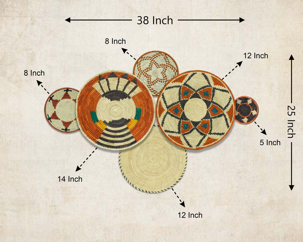 Set of 6 Handwoven wall baskets SET-398-6 N