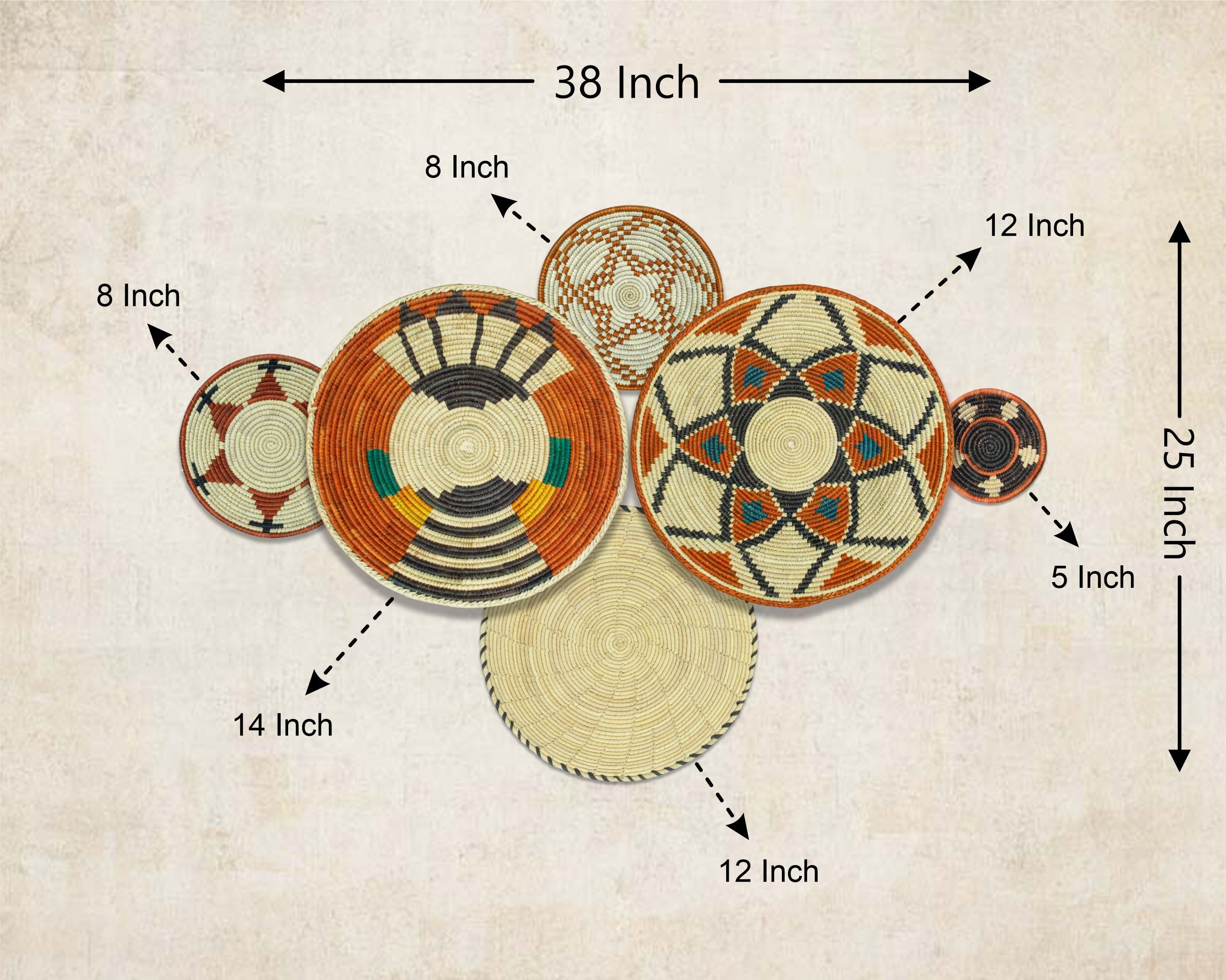 Set of 6 Handwoven wall baskets SET-398-6 N