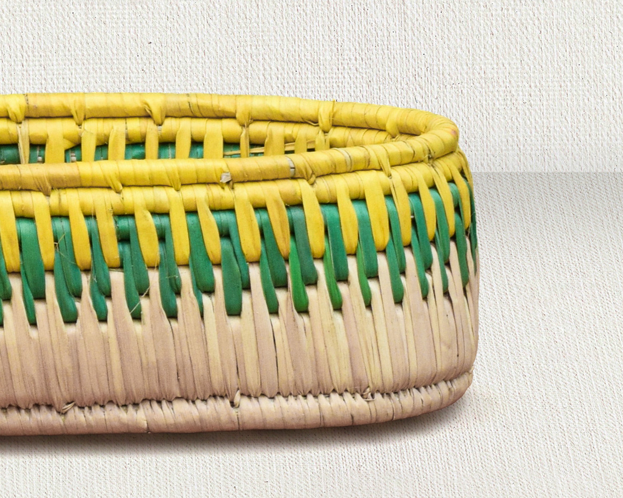 Yellow & Green Handwoven Oval Tortilla Basket