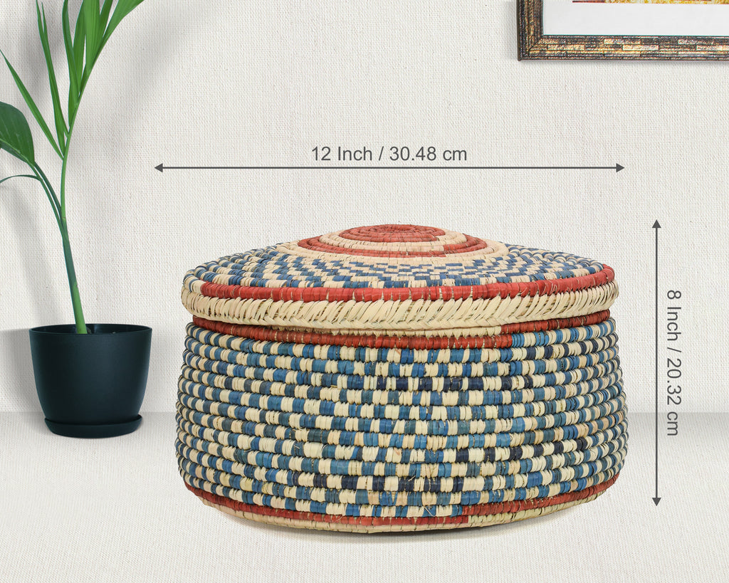 Sky Checkered Lidded Basket