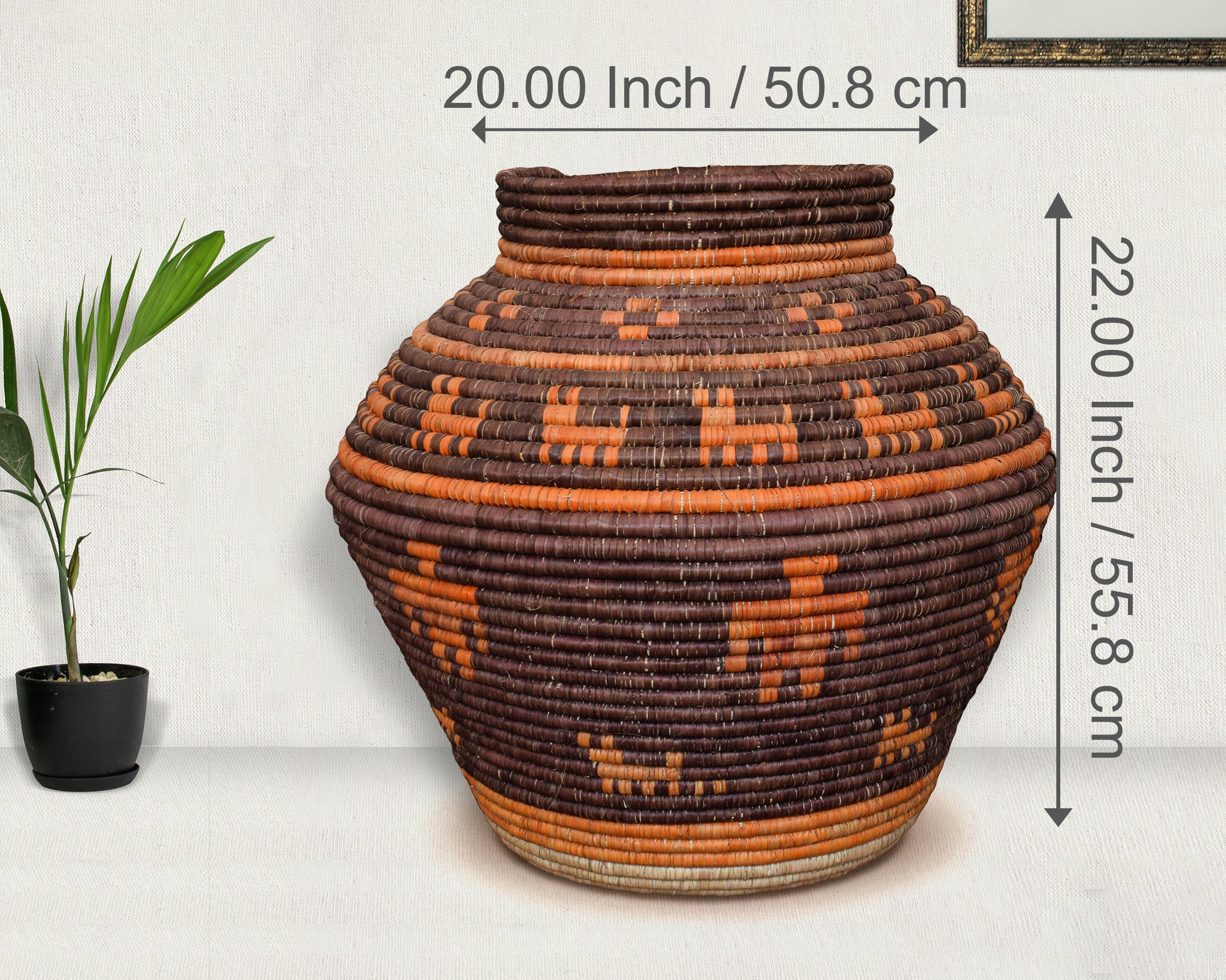 Handwoven Burnt Orange Tribal Figures Potter Basket