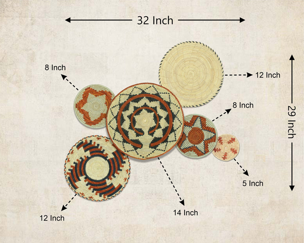 Set of 6 Handwoven wall baskets SET-396-6 N