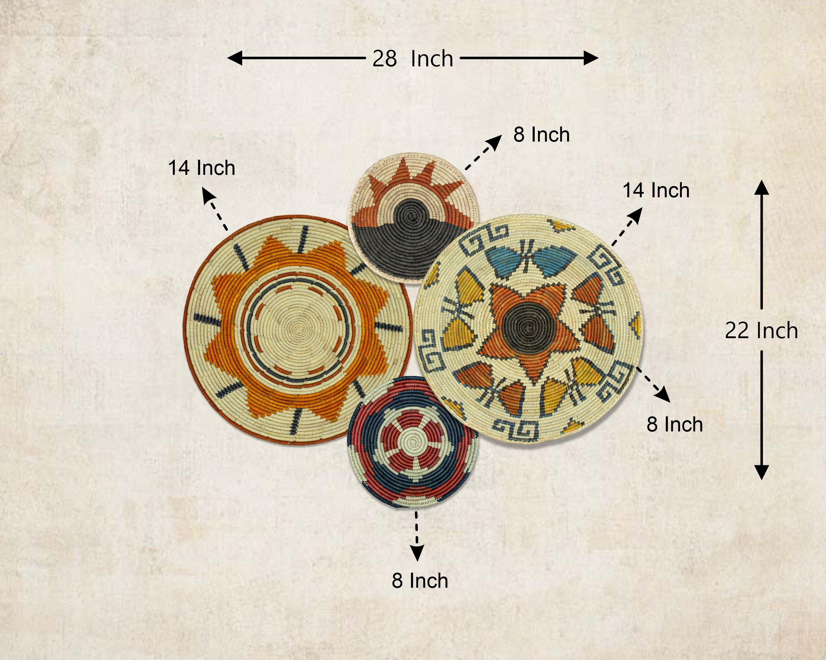 Set of 4 Handwoven wall baskets SET-237-4 N