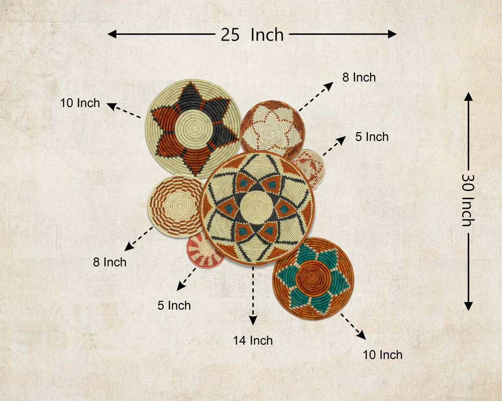 Set of 7 Handwoven wall baskets Set 313-7-N