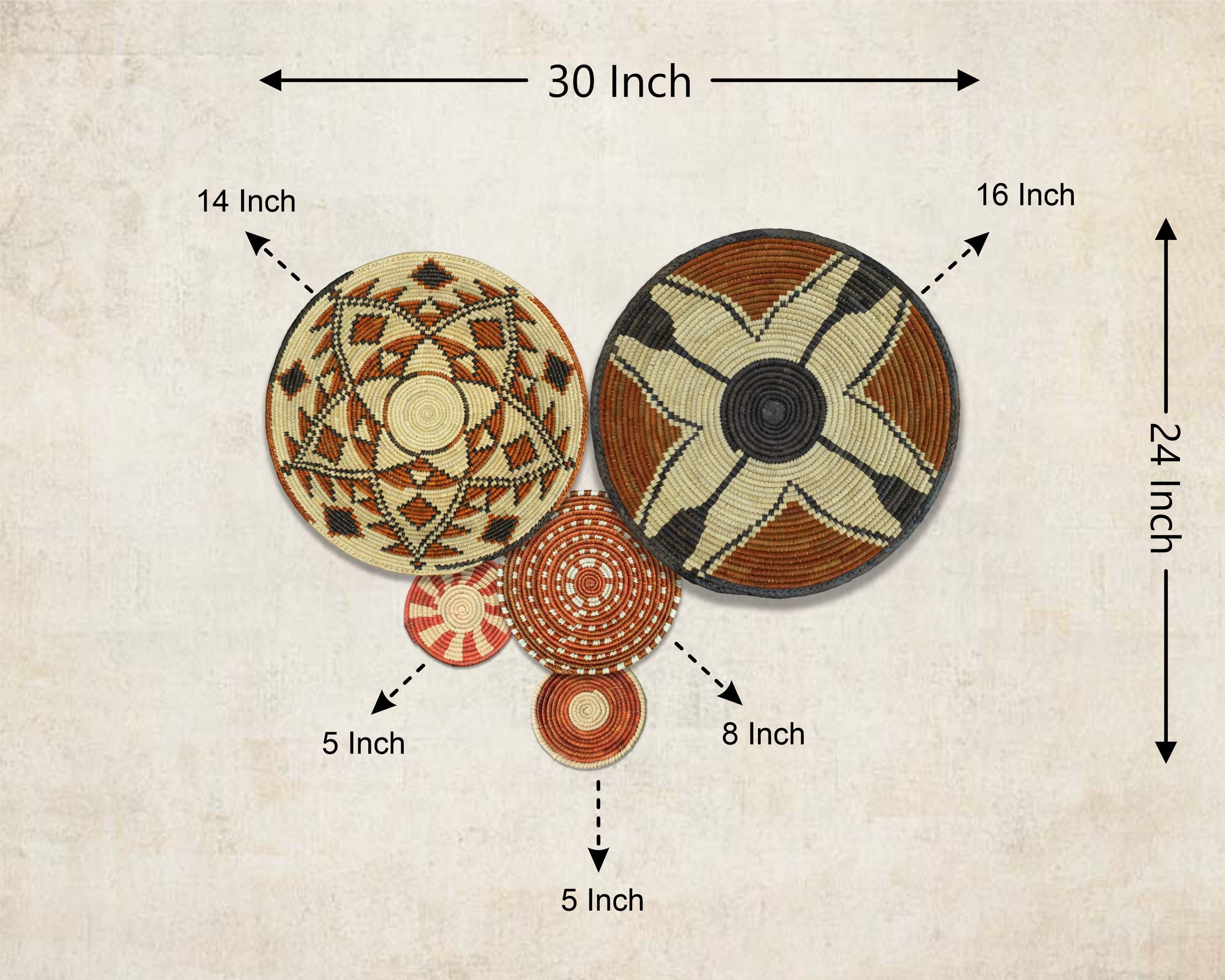 Set of 5 Handwoven wall baskets SET-70-5 N