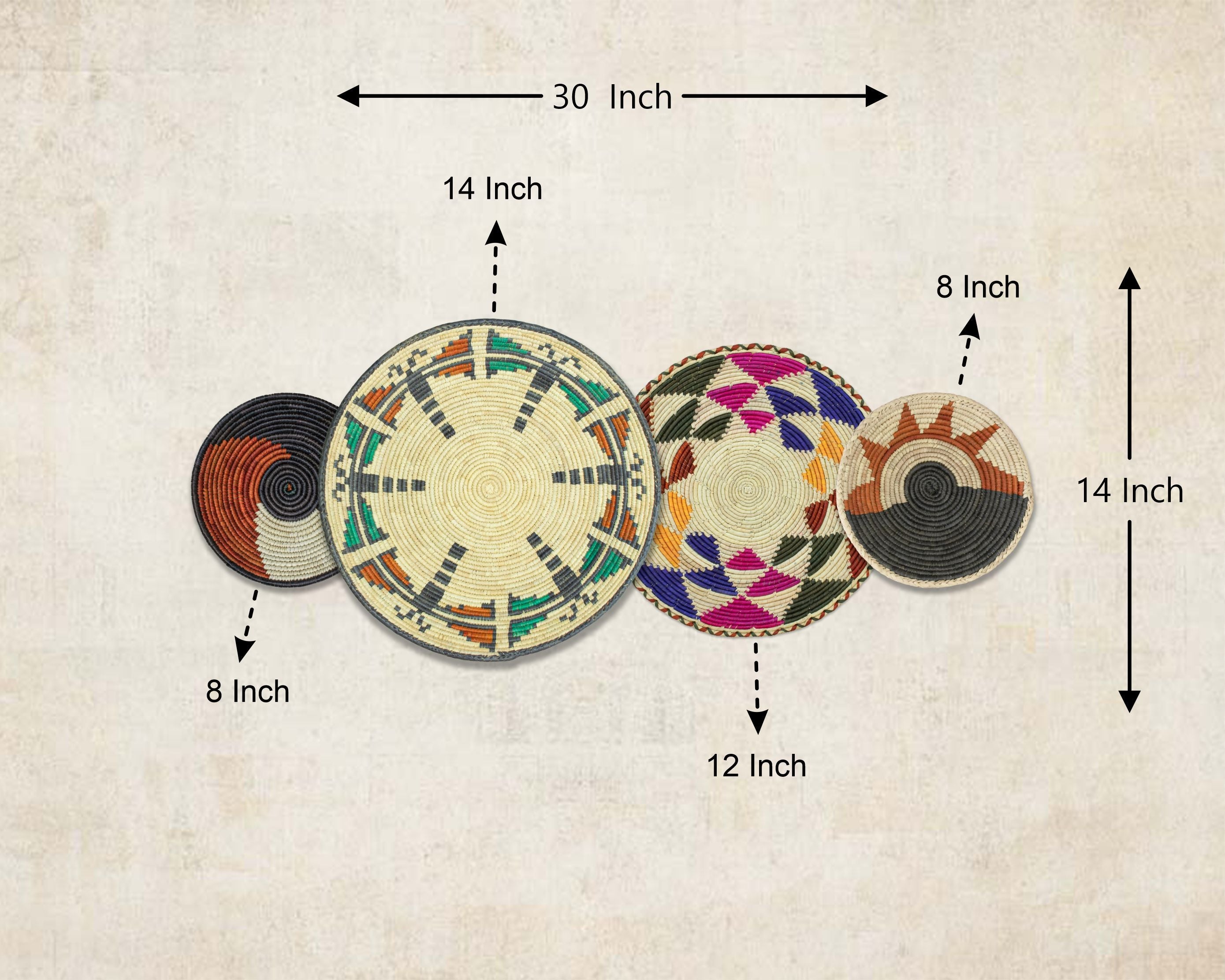 Set of 4 Handwoven wall baskets SET-240-4 N