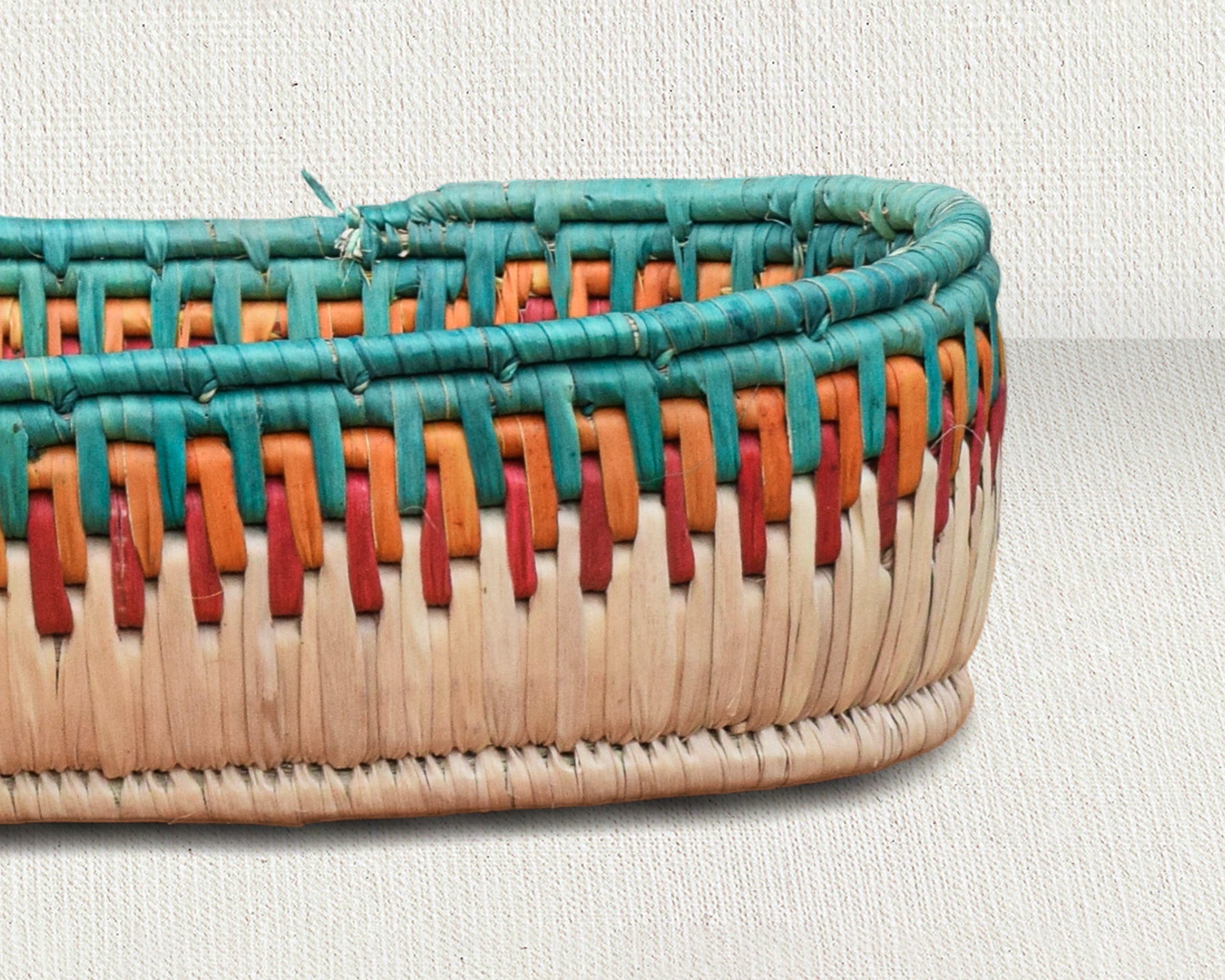 Green & Rust Handwoven Oval Tortilla Basket