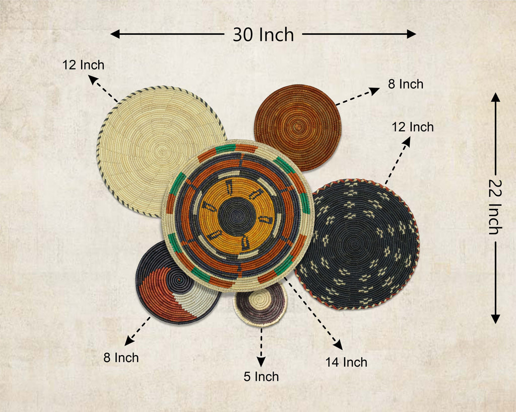 Set of 6 Handwoven wall baskets SET-386-6 N