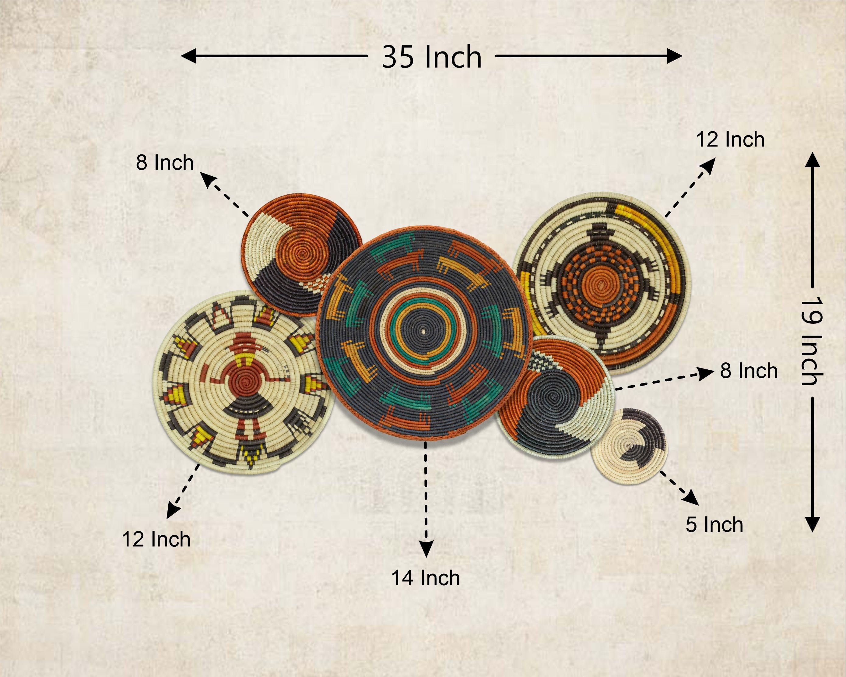 Set of 6 Handwoven wall baskets SET-390-6 N