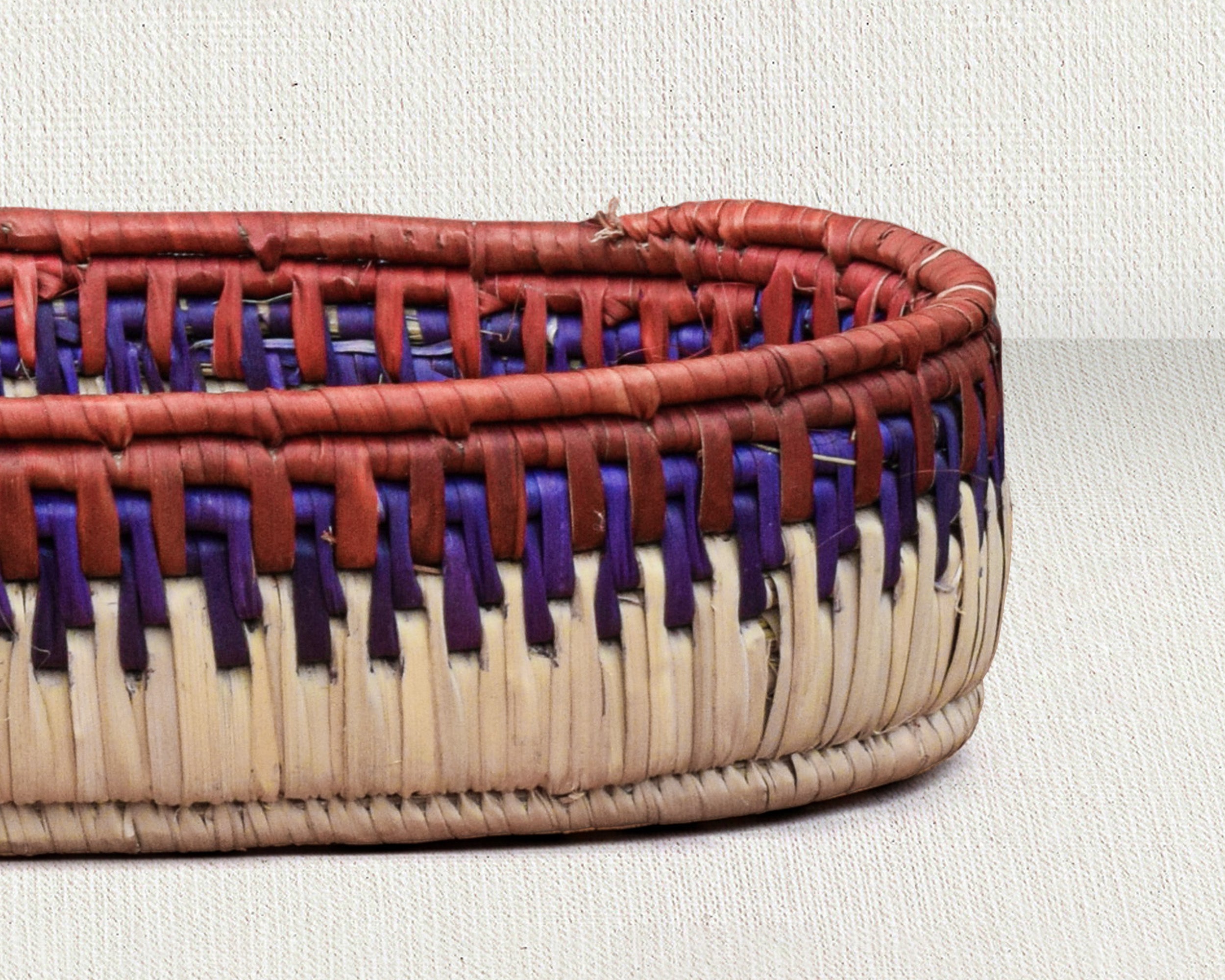 Red & Purple Handwoven Oval Tortilla Basket