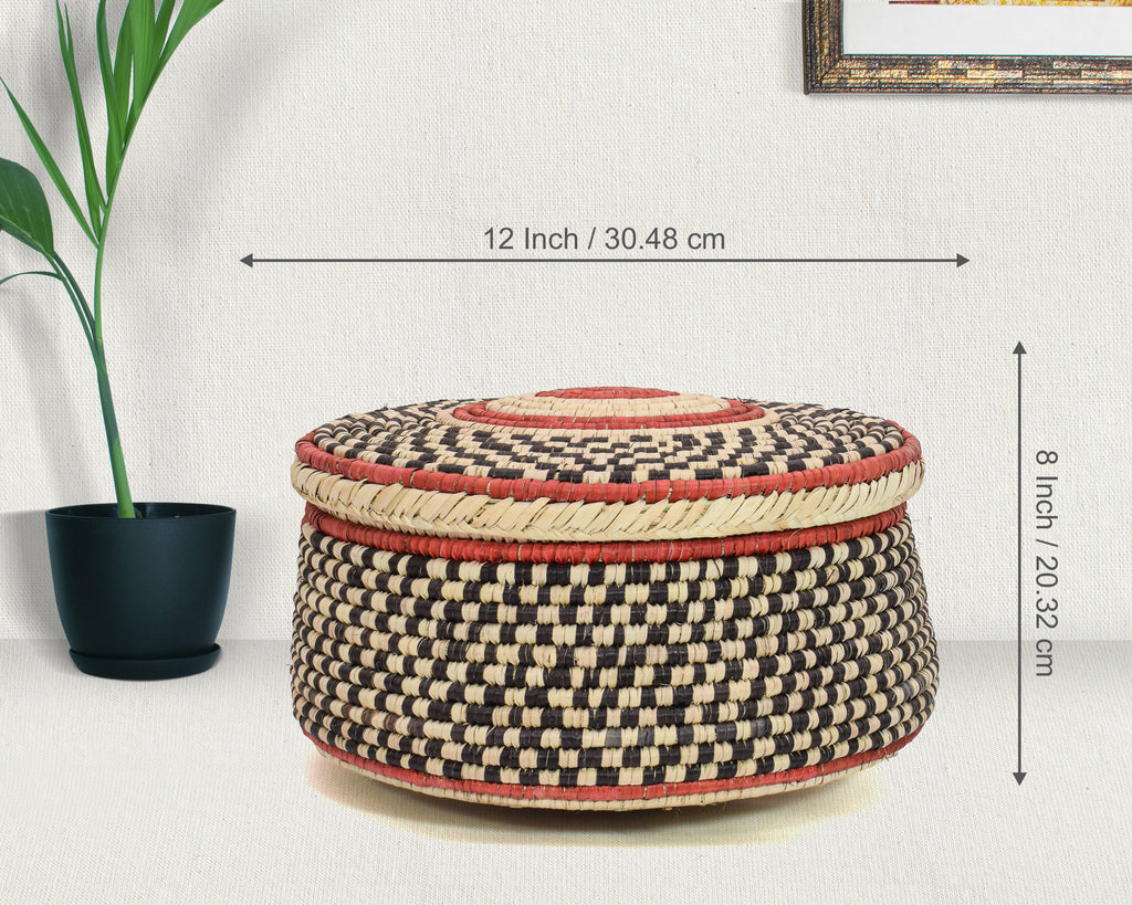 Dark Checkered Lidded Basket