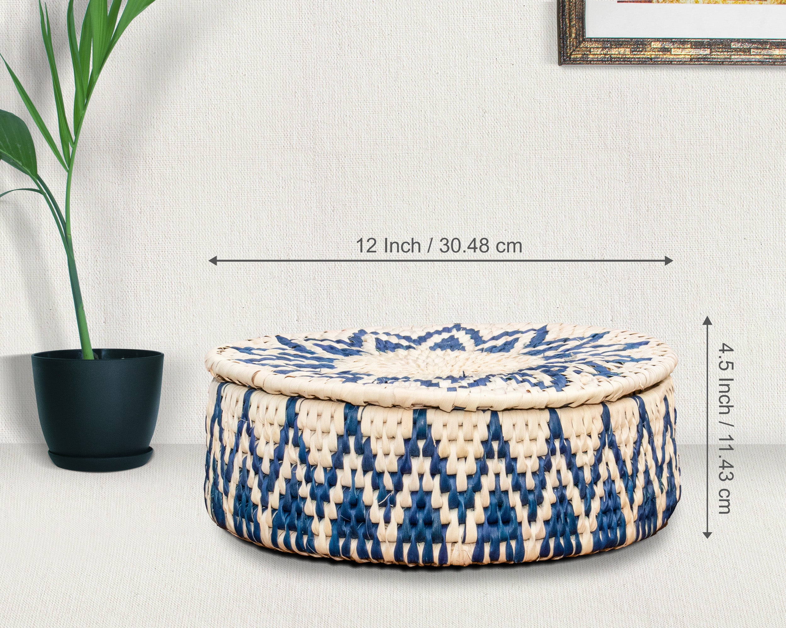 Handwoven Lid Basket Navy Blue