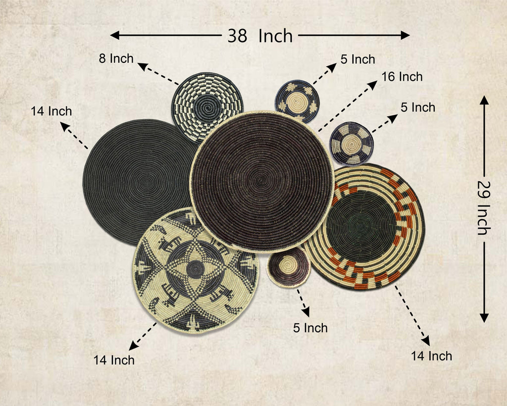 Set of 8 Handwoven wall baskets SET-336-8 N