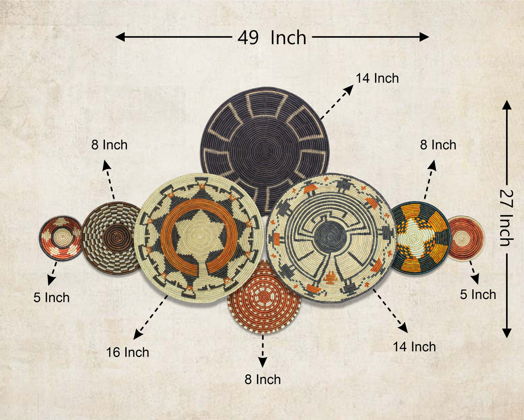 Set of 8 Handwoven wall baskets SET-360-8 N