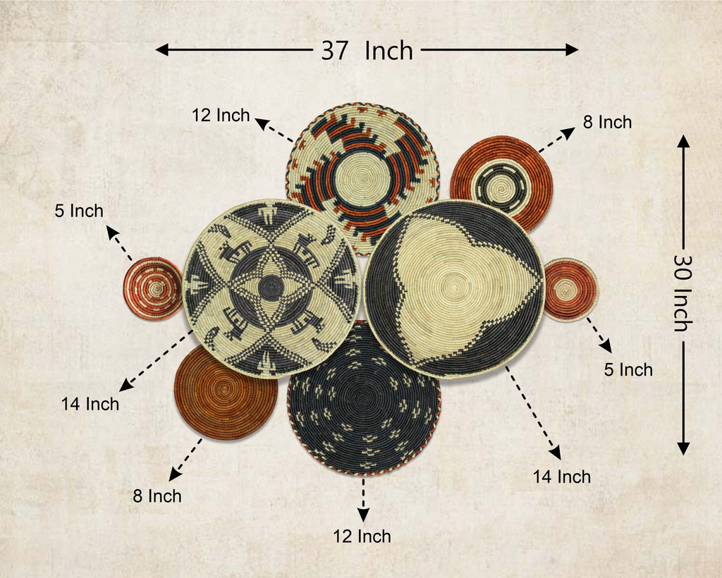 Set of 8 Handwoven wall baskets SET-249-8 N