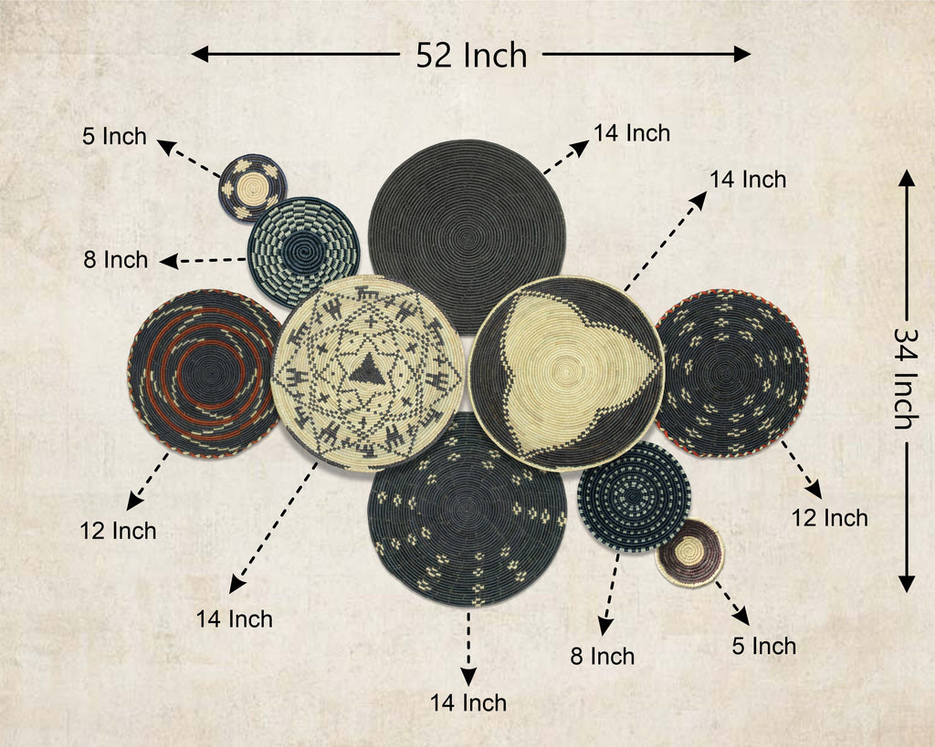 Set of 10 Handwoven wall baskets SET-410-10 N