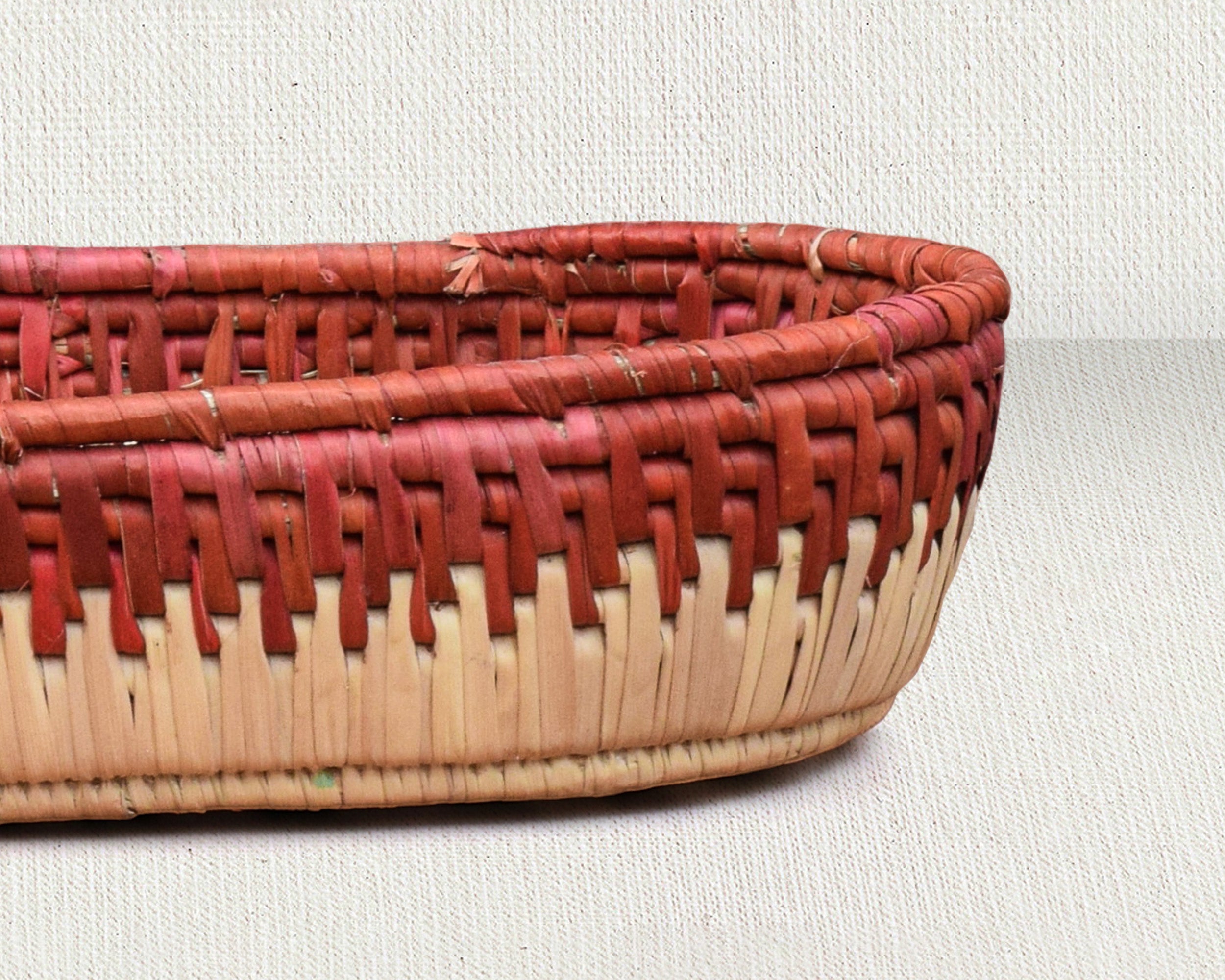 Red & Beige Handwoven Oval Tortilla Basket