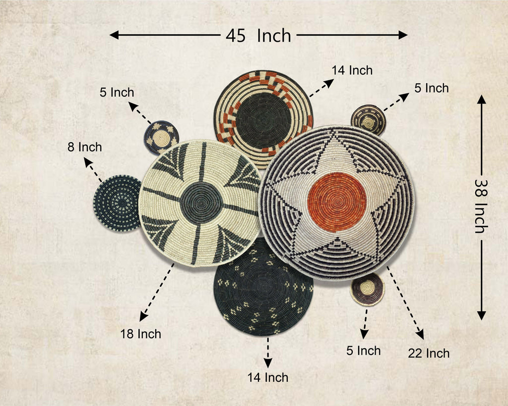 Set of 8 Handwoven wall baskets SET-331-8 N