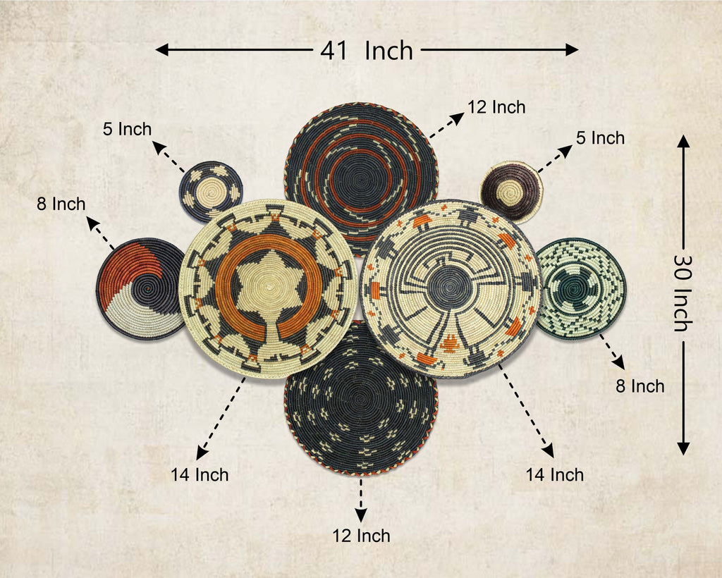 Set of 8 Handwoven wall baskets SET-247-8 N