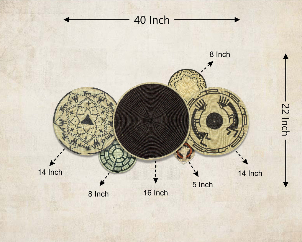 Set of 6 Handwoven wall baskets SET-296-6 N