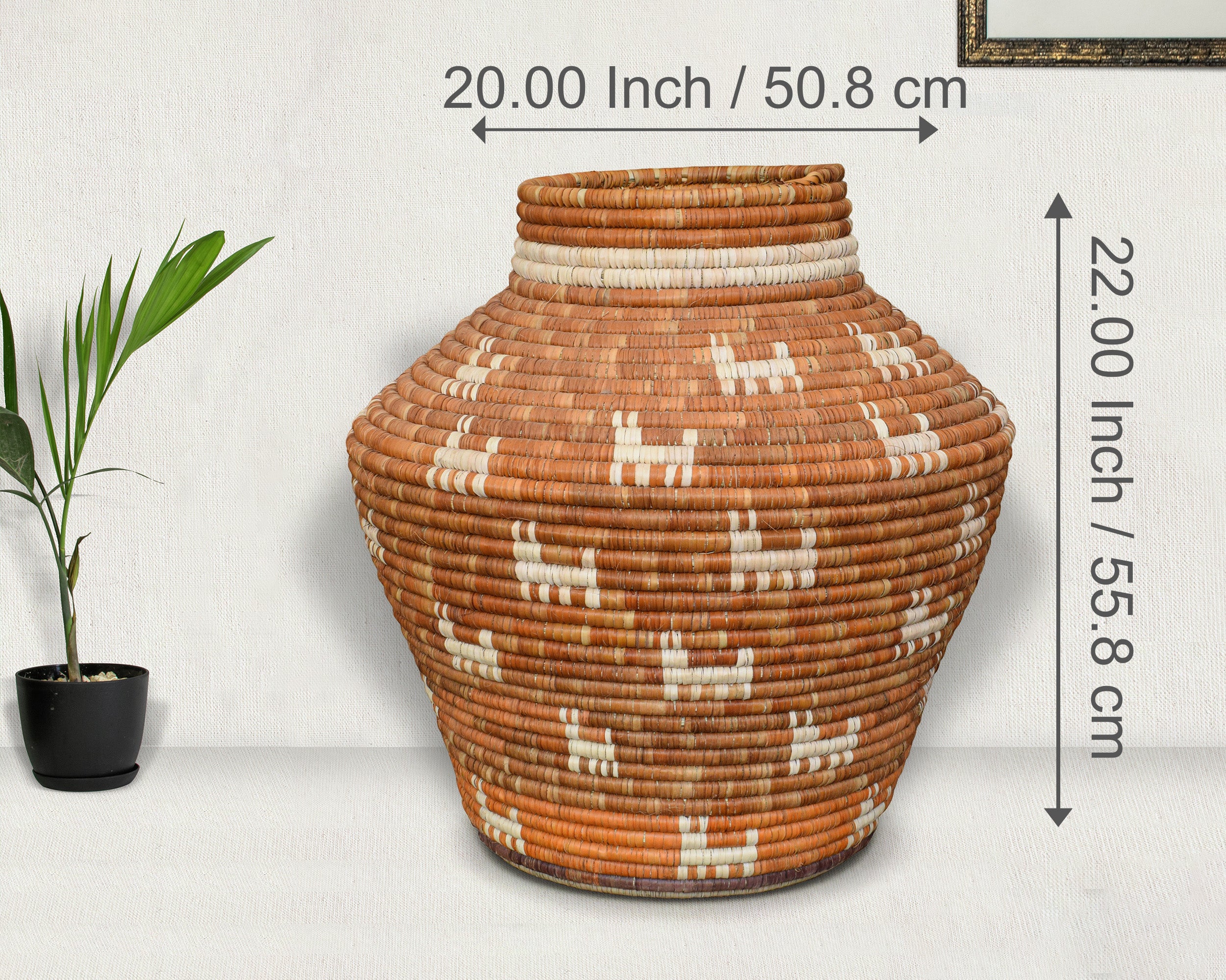 Rustic Terracotta Tribal Figure Pattern Potter Basket