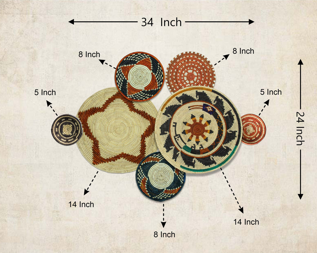 Set of 7 Handwoven wall baskets Set 324-7-N