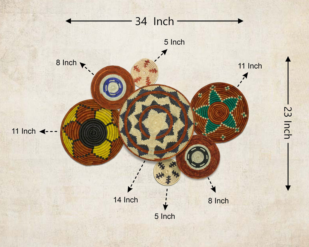 Set of 7 Handwoven wall baskets Set 307-7-N