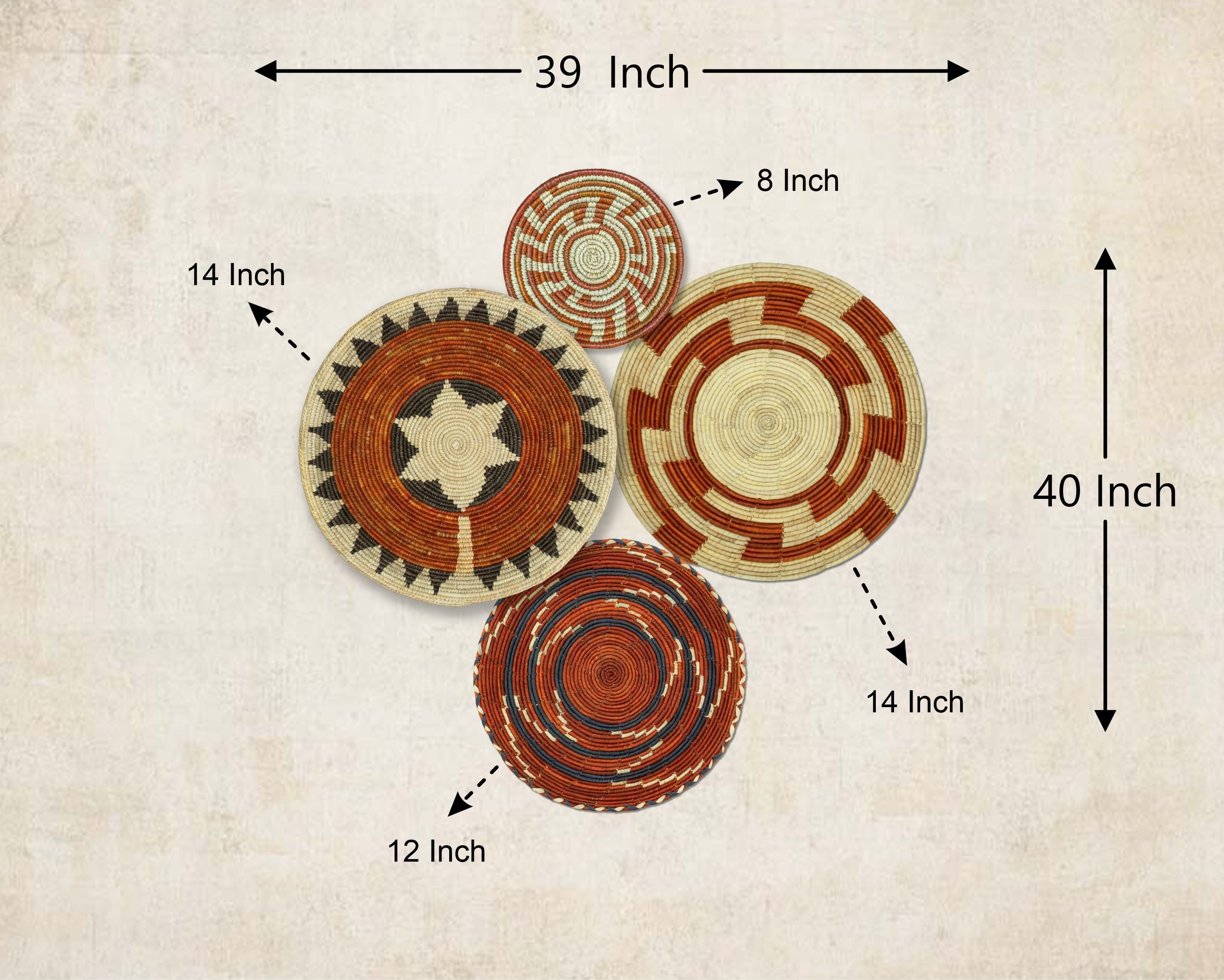 Set of 4 Handwoven wall baskets SET-226-4 N