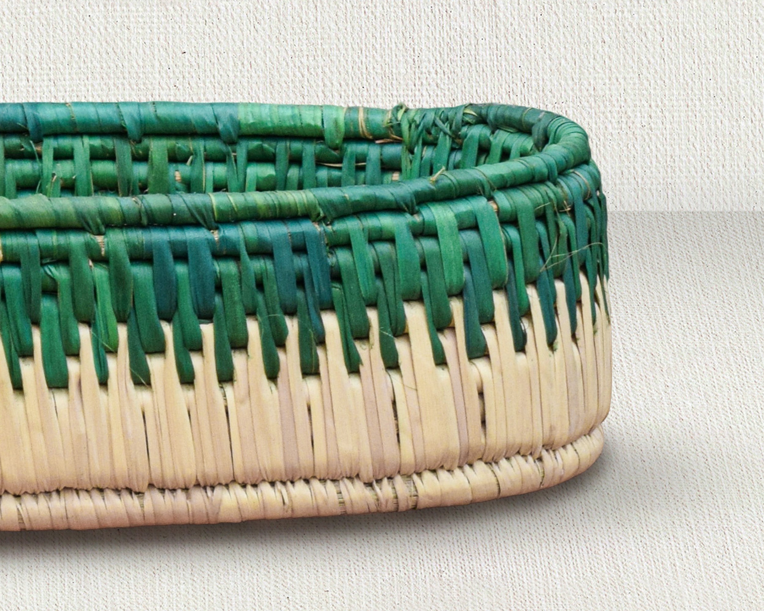 Beige & Green Handwoven Oval Tortilla Basket