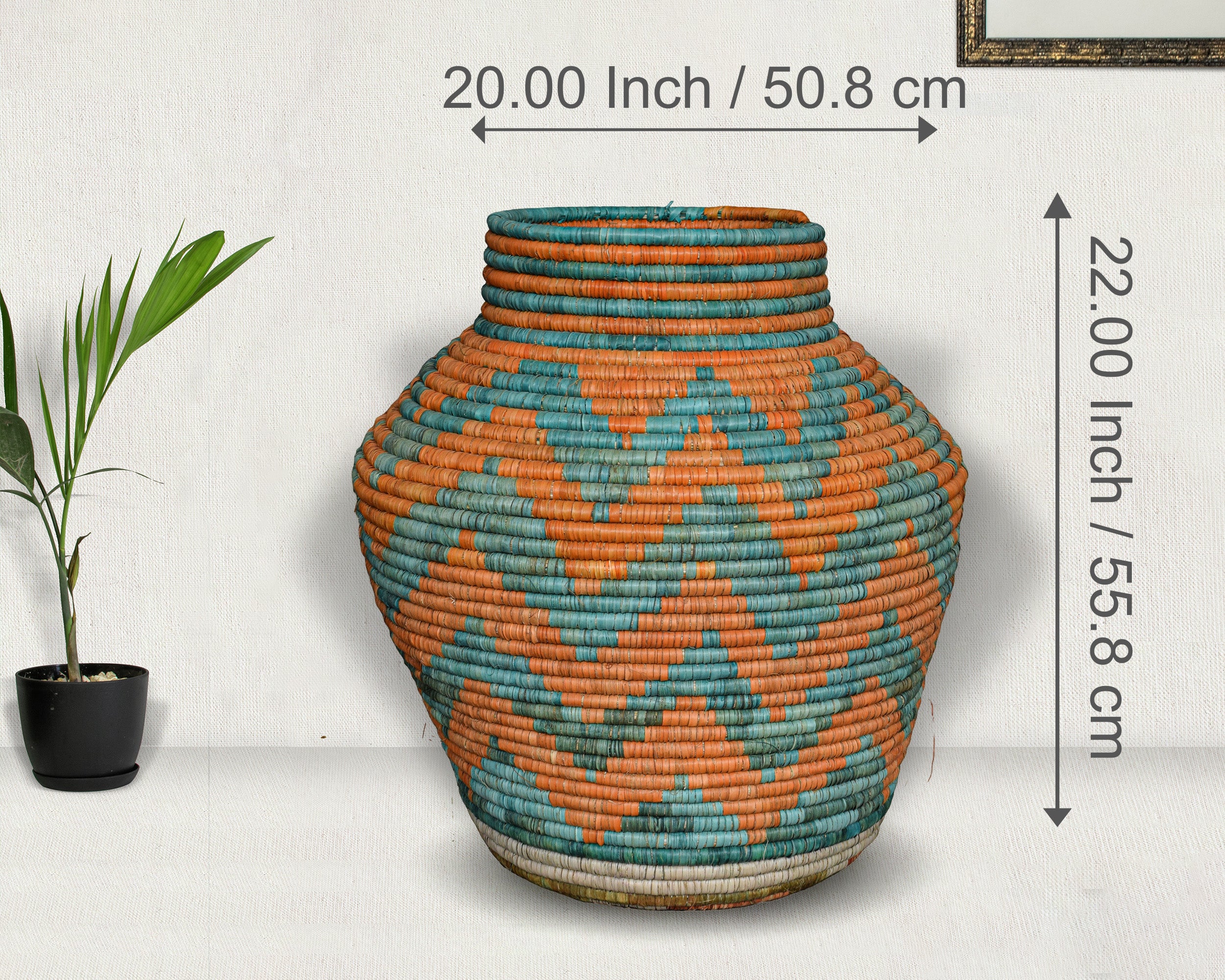 Large Turquoise Orange Diamond Potter Basket