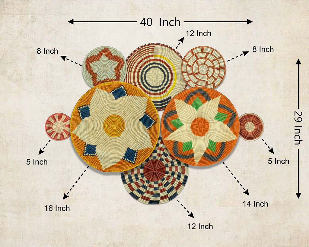 Set of 8 Handwoven wall baskets SET-359-8 N