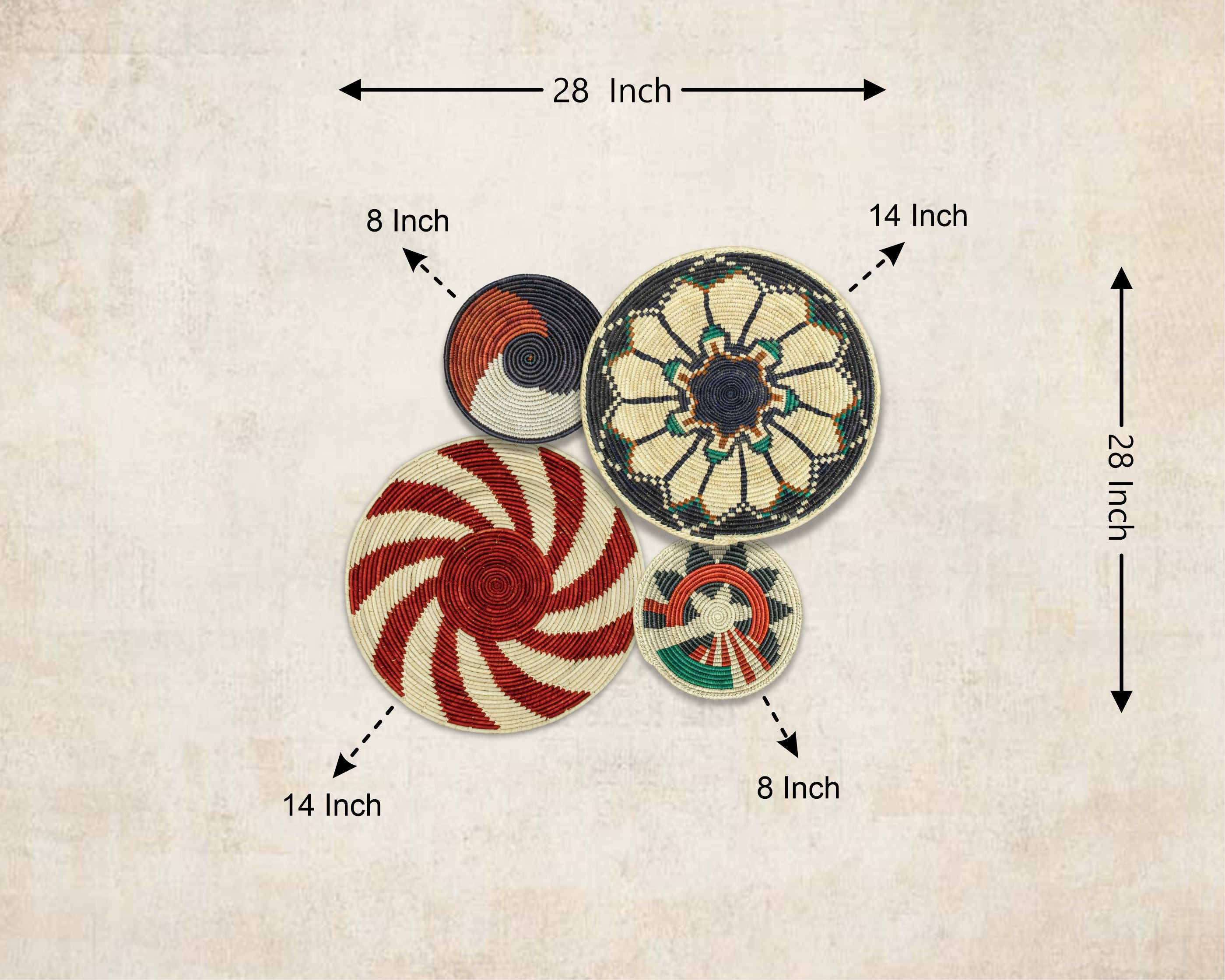 Set of 4 Handwoven wall baskets SET-230-4 N