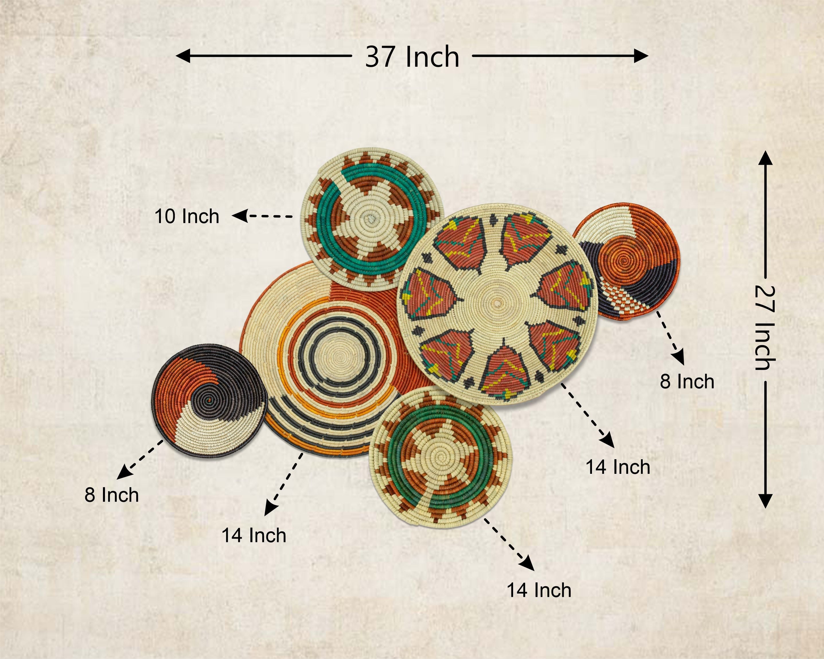 Set of 6 Handwoven wall baskets SET-281-6 N