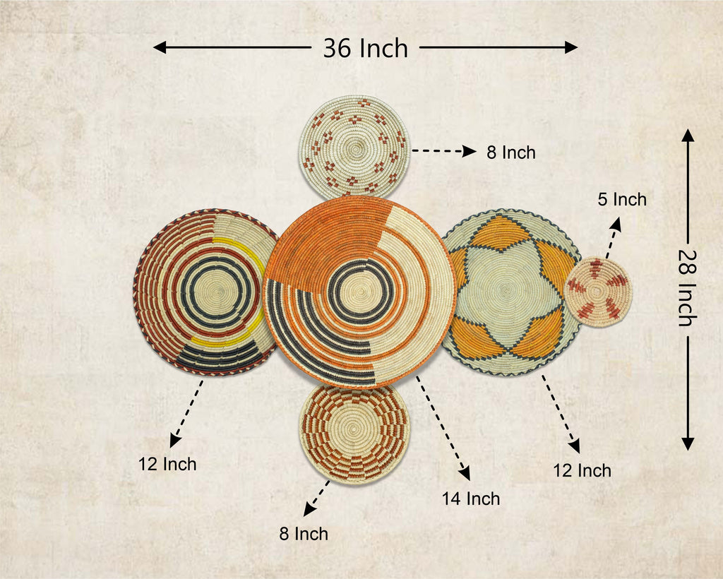 Set of 6 Handwoven wall baskets SET-374-6 N