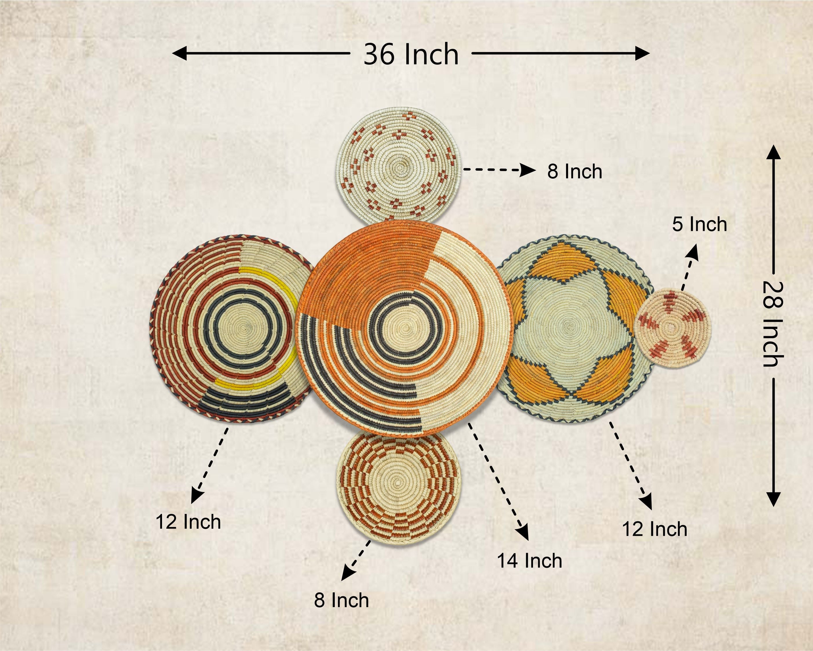 Set of 6 Handwoven wall baskets SET-374-6 N