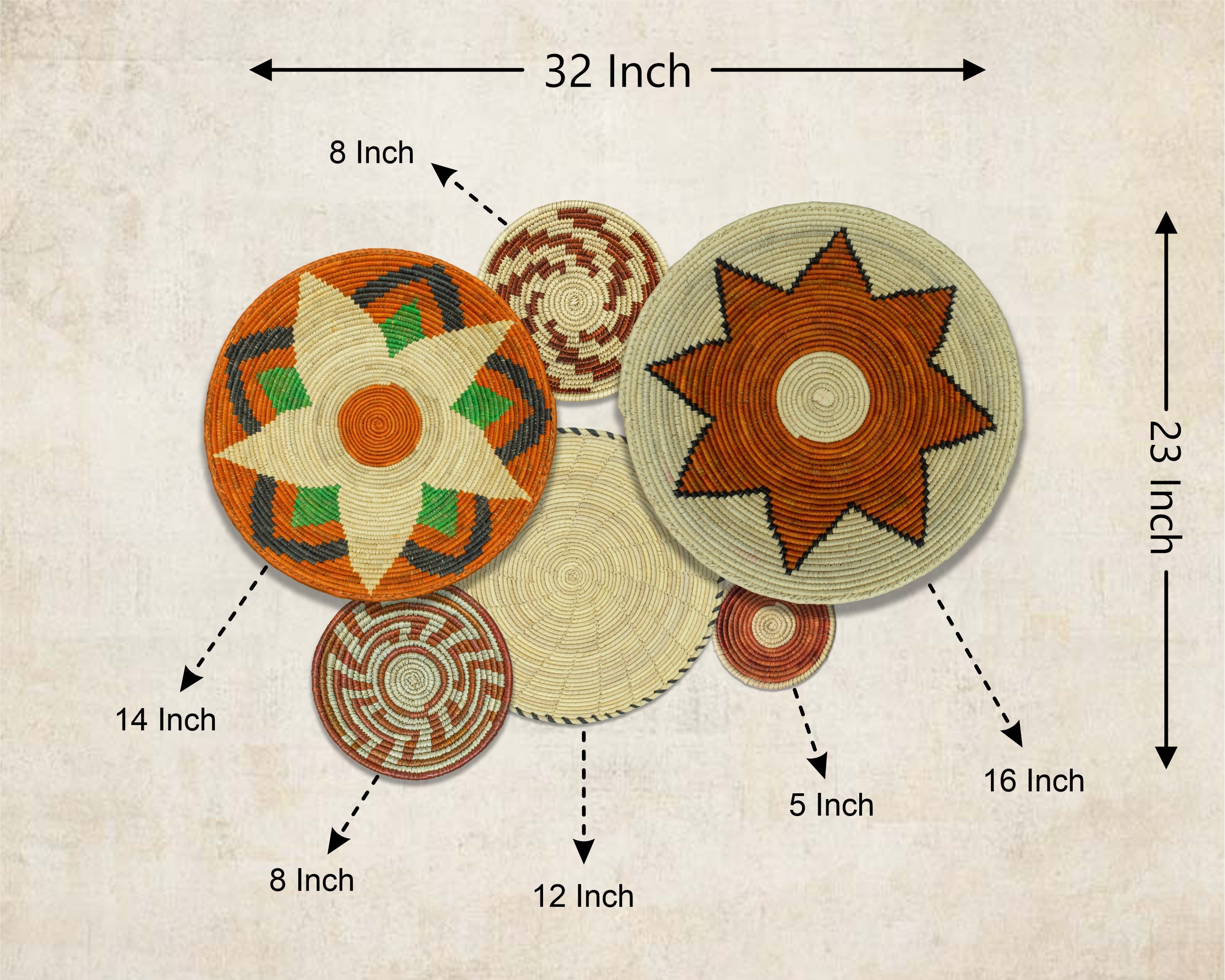 Set of 6 Handwoven wall baskets SET-268-6 N