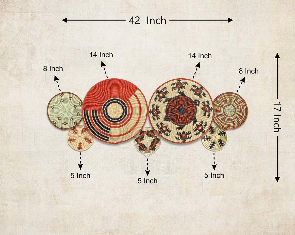 Set of 7 Handwoven wall baskets Set 303-7-N