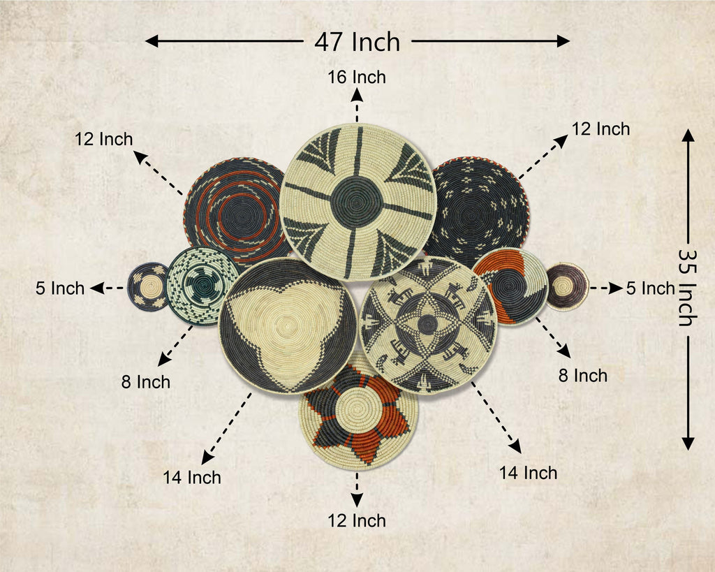 Set of 10 Handwoven wall baskets SET-401-10 N