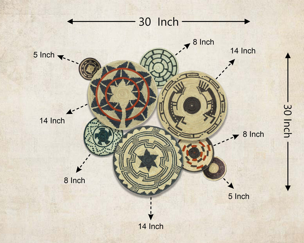 Set of 8 Handwoven wall baskets SET-365-8 N