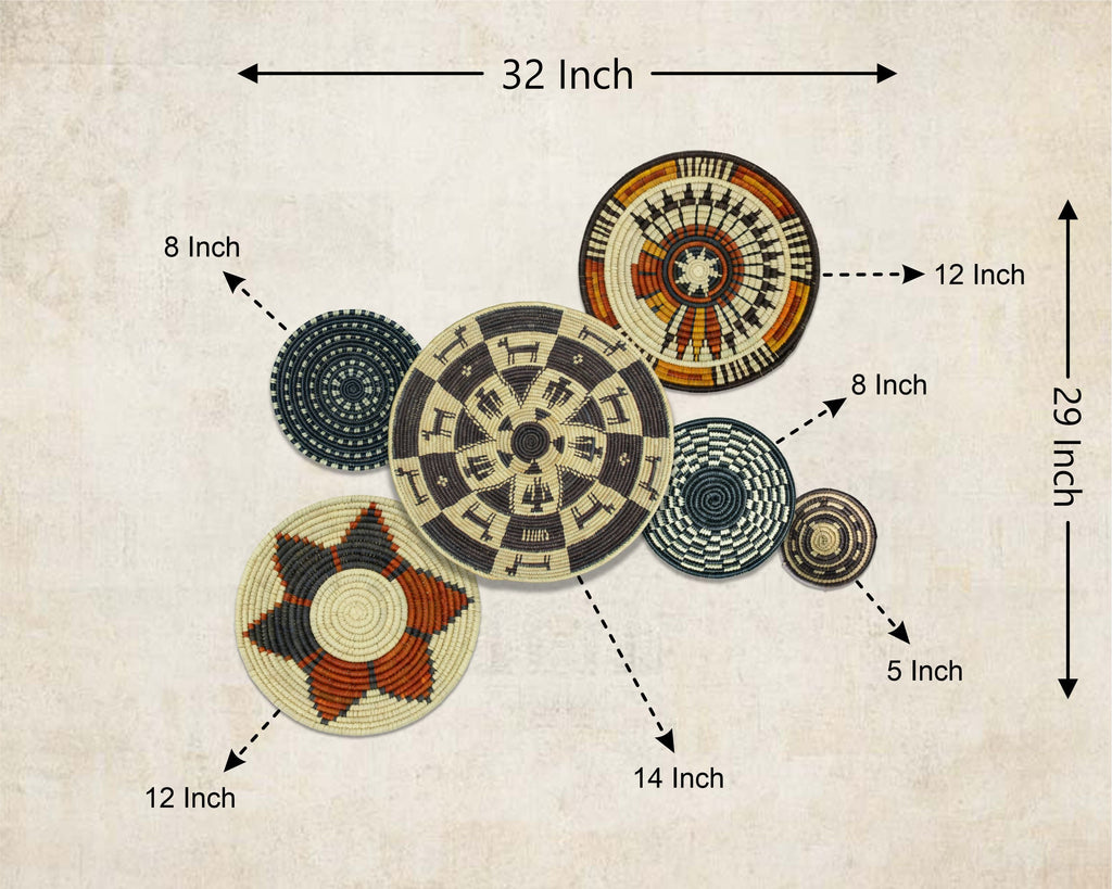 Set of 6 Handwoven wall baskets SET-393-6 N