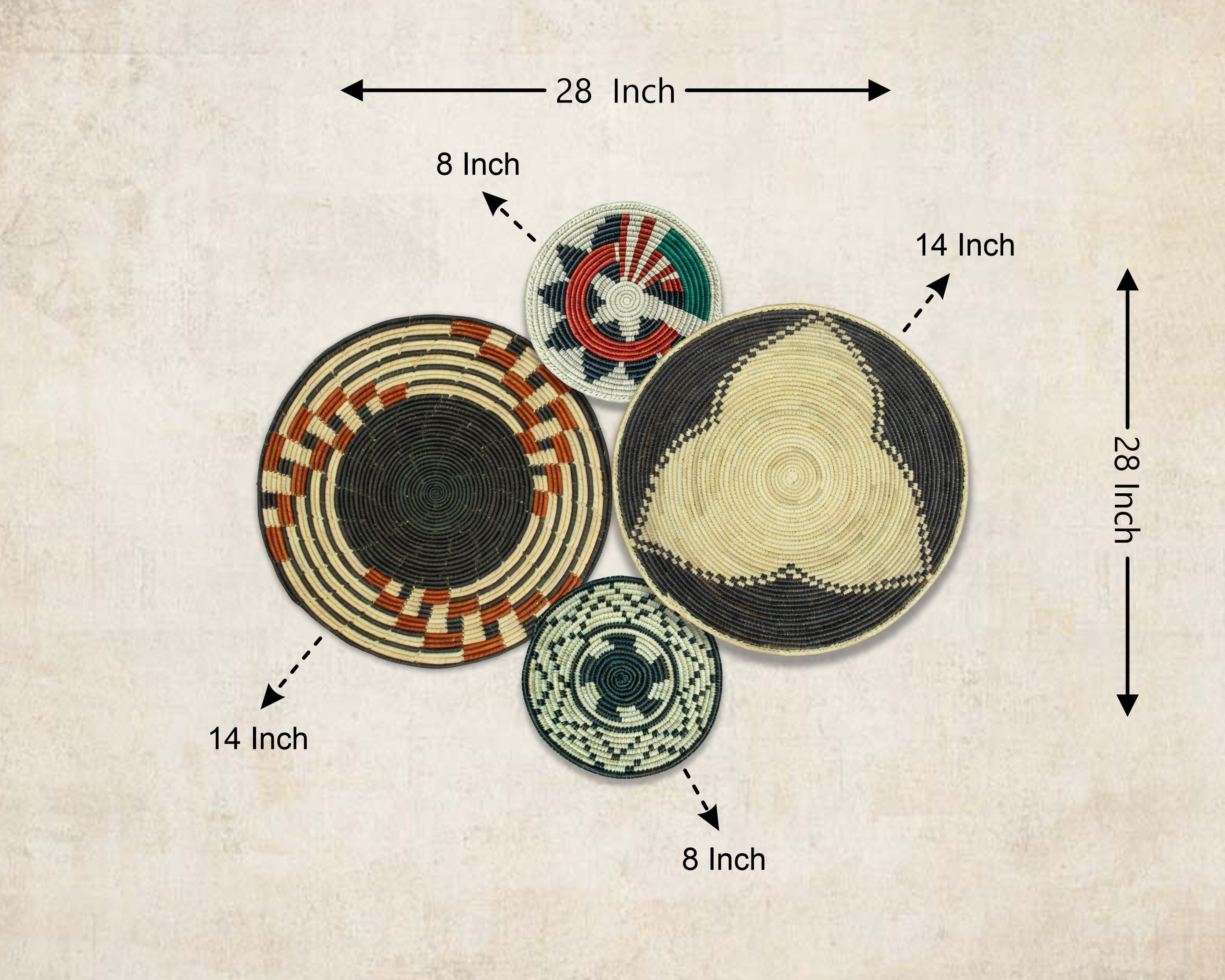 Set of 4 Handwoven wall baskets SET-232-4 N