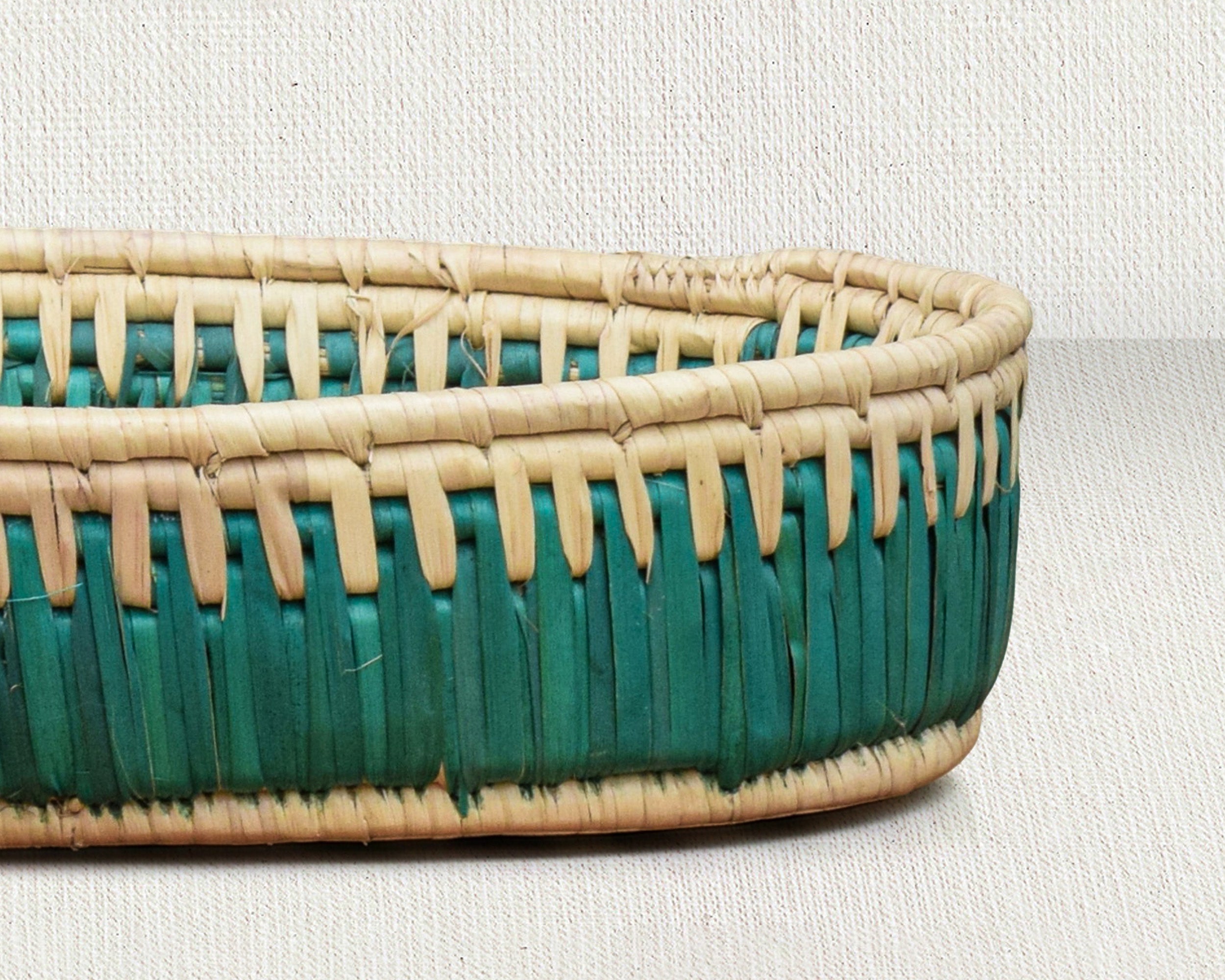 Green & Beige Handwoven Oval Tortilla Basket