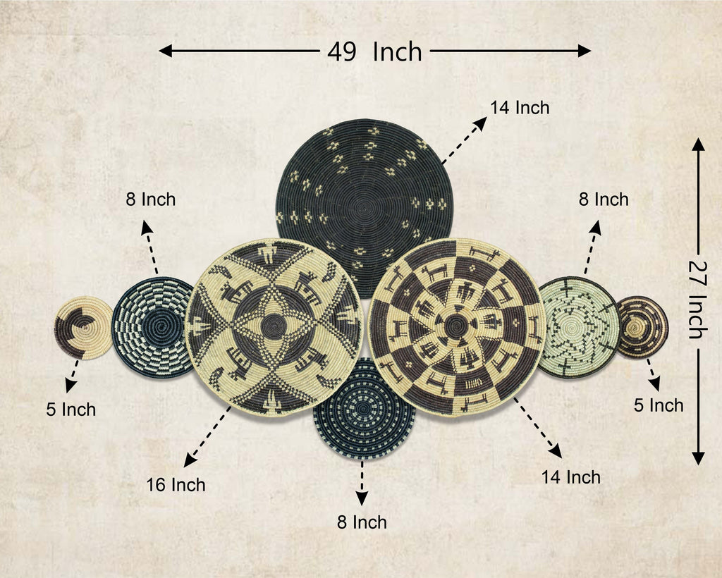 Set of 8 Handwoven wall baskets SET-361-8 N