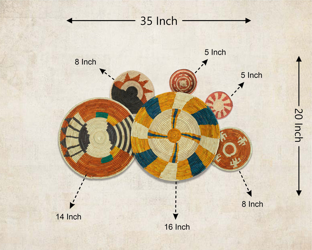 Set of 6 Handwoven wall baskets SET-378-6 N